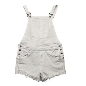 True Religion Jean Denim Overalls Womens Large White Shortalls Frayed Hem USA